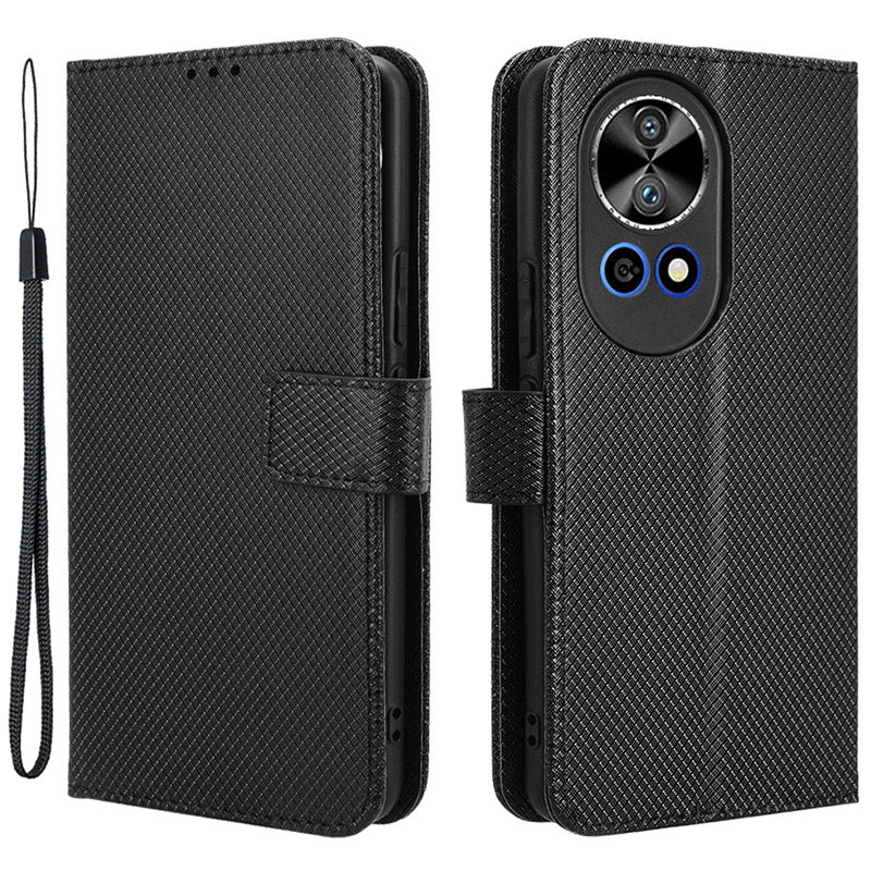 For Huawei nova 12 5G Cell Phone Case Diamond Texture Flip Stand Wallet Anti-drop Leather Cover - Black For Huawei nova 12 5G Cell Phone Case Diamond Texture Flip Stand Wallet Anti-drop Leather Cover - Black